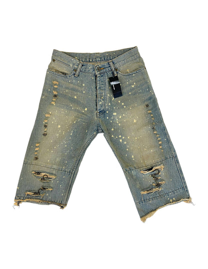 Ifsixwasnine Mud Max Bear 4/3 Asymmetric Pierced Distressed Denim Shorts