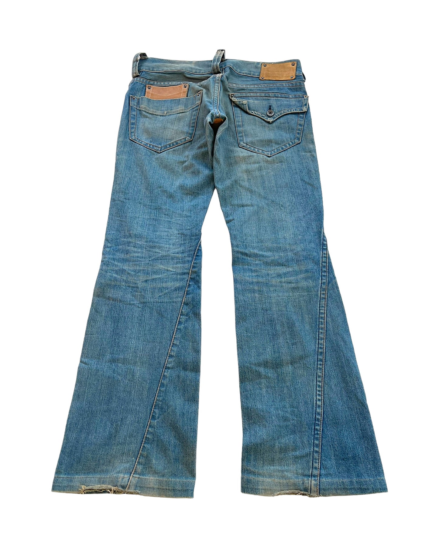 Buffalo Bobs 00s Twisted Seam Flare Leather Detail Denim