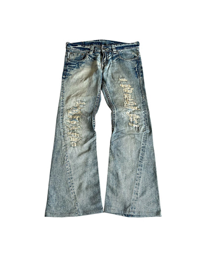 Tornado Mart 00s Distressed Repair Flare Denim Jeans