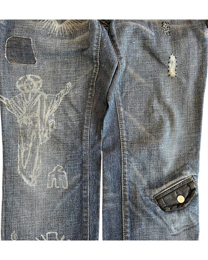 Dsquared2 00s Tattoo Prints Leather Detail Denim