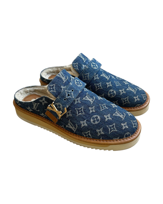 Louis Vuitton x Nigo Cosy Fur Denim Monogram Mule Slippers
