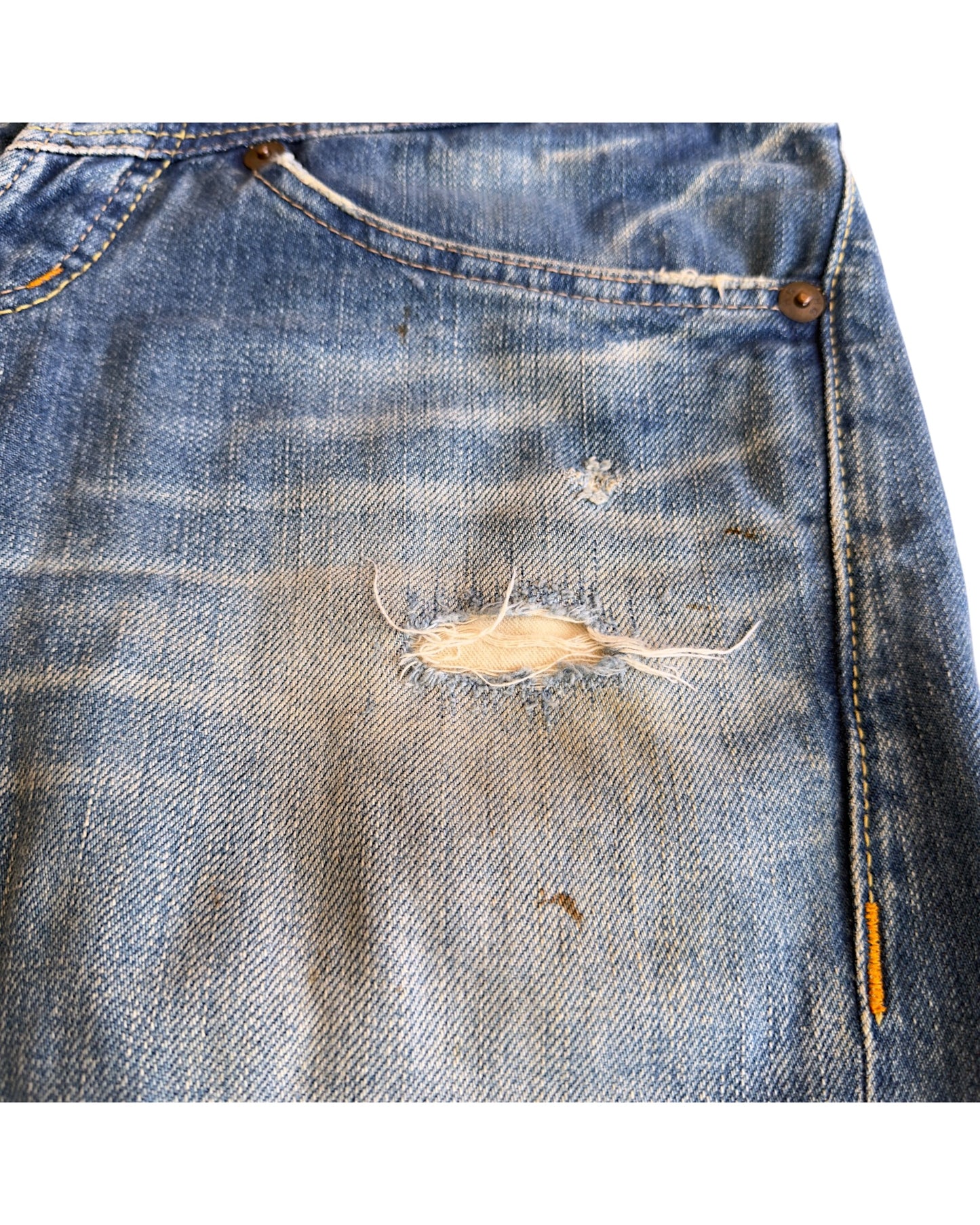 Hysteric Glamour 2000s Light Blue Sand Washed Studded Distressed Flare Denim Jeans