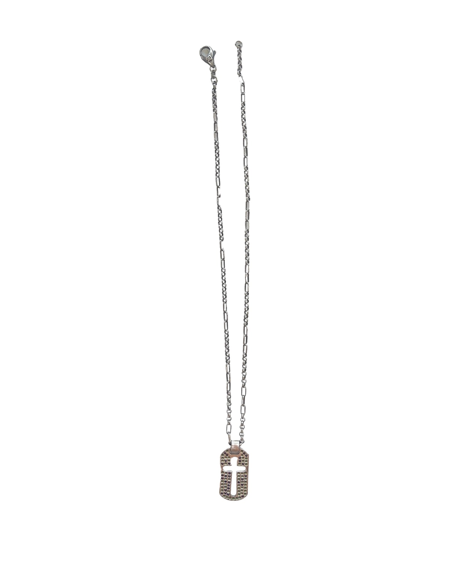 Dolce & Gabbana .925 Sterling Silver Gem Stones Cross Dog Tag Necklace