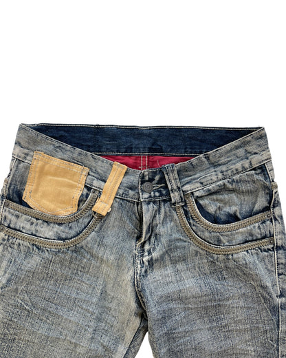 2000s Tornado Mart Tribal Embroidery Twisted Seam Chain Stitch Denim