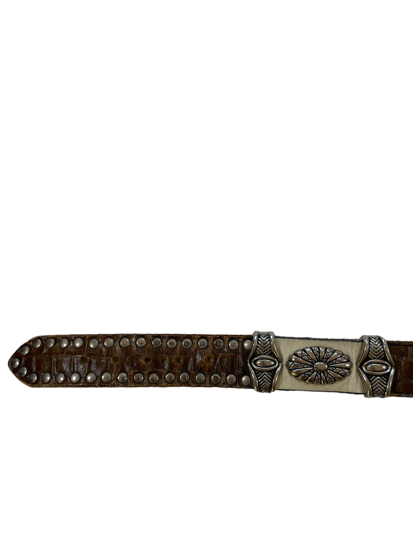 Tornado Mart Silver Concho Studded Crocodile Embossed Leather Belt