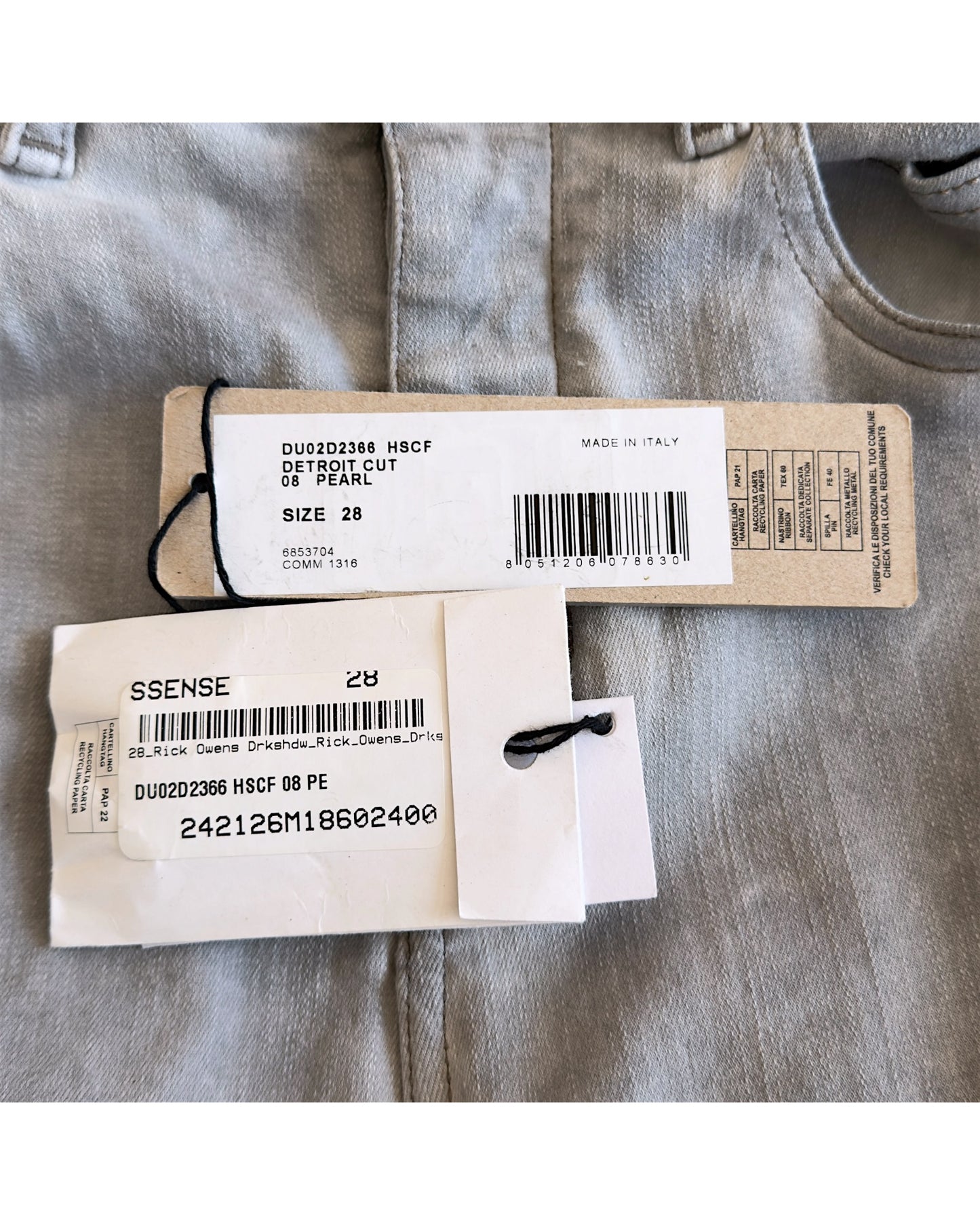 Rick Owens Drkshdw SS22 "Fogachine" Pearl Detroit Cut Denim Jeans