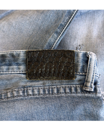 FUGA 2000s Light Blue Washed Black Oil Distressed Denim Jeans
