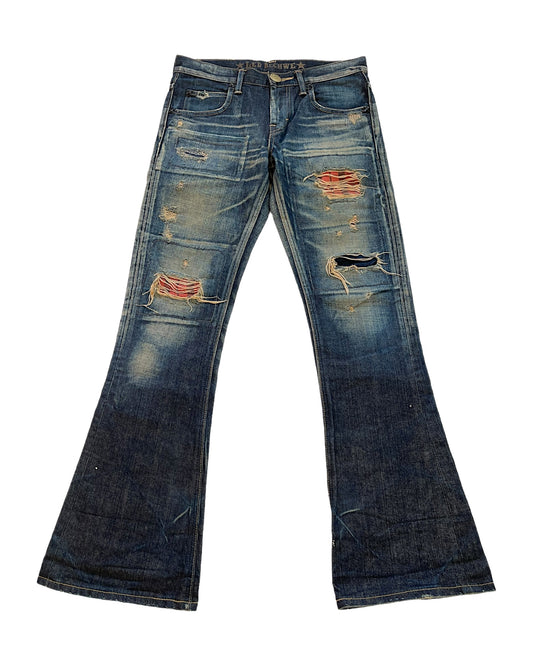 2000s Led Rechwe x Lee Riders Distressed Repair Flare Denim
