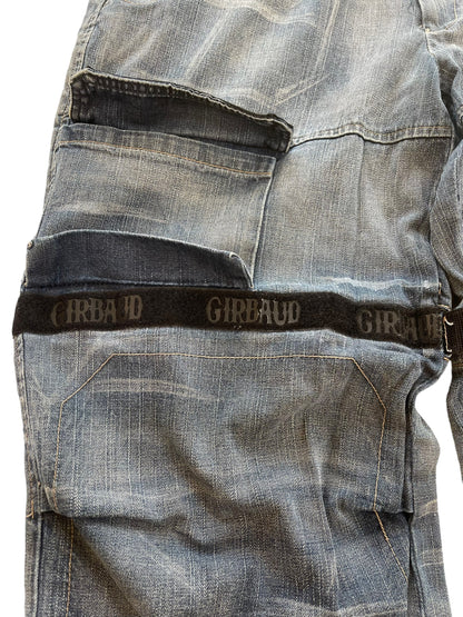 2000s Marithé + François Girbaud Chain Embroidery Cargo Velcro Strap Denim Pants