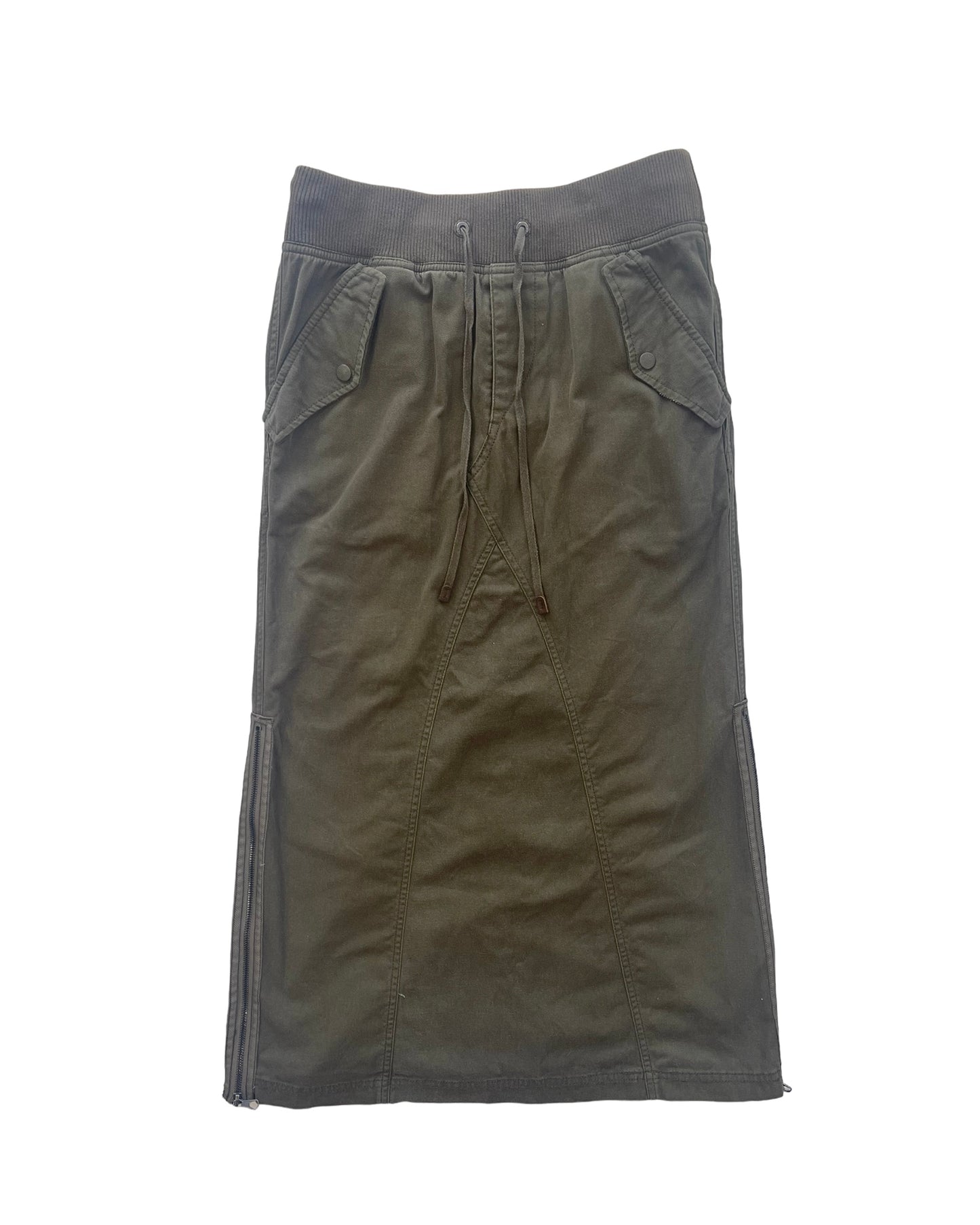 GOA Military Cargo Zip Hem Waistband Maxi Skirt