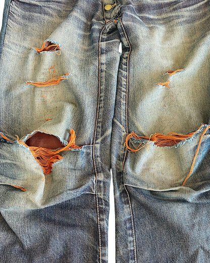 Beauty:Beast 00s Orange Yarn Thrashed Distressed Denim