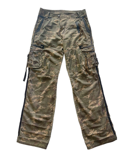 14th Addiction Goat Leather Trim Coin Button Military Cargo Pants
