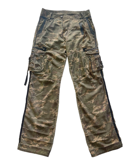 14th Addiction Goat Leather Trim Coin Button Military Cargo Pants