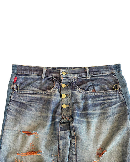 Beauty:Beast 00s Orange Yarn Thrashed Distressed Denim