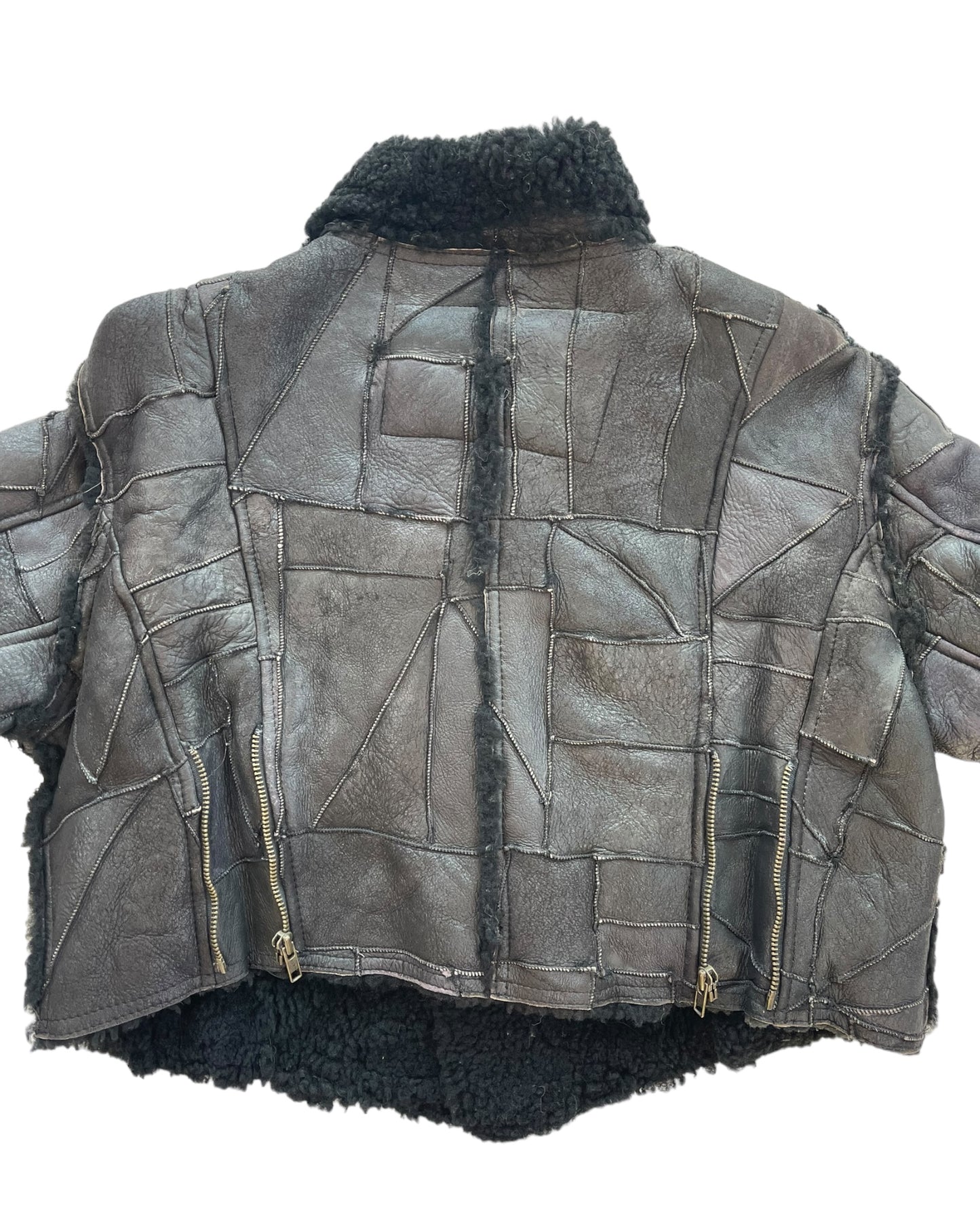 1980s Hysteric Glamour Shearling Lined Cropped Leather Patchwork Jacket