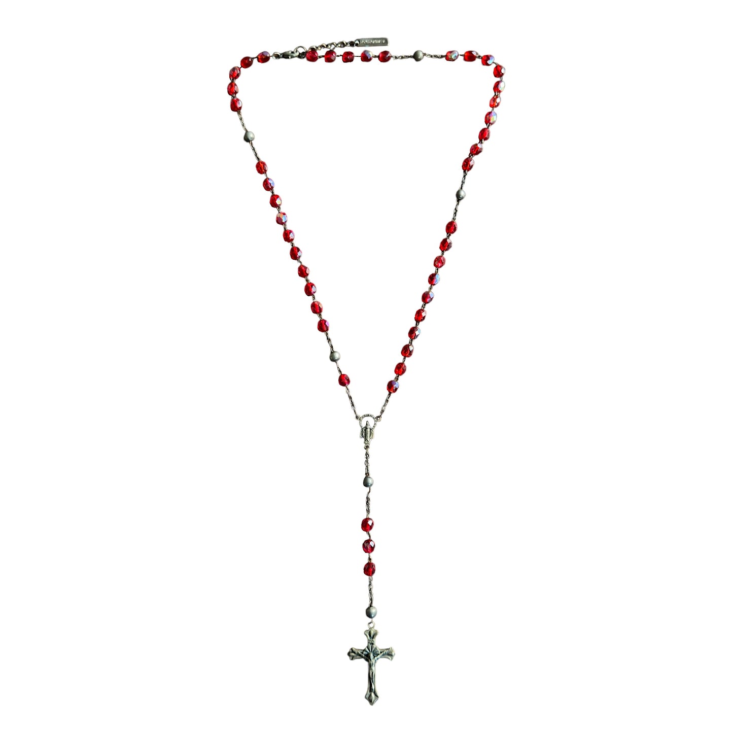 Dolce & Gabbana Red Crystal Rosary Alloy Cross Necklace