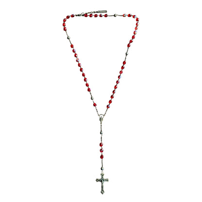 Dolce & Gabbana Red Crystal Rosary Alloy Cross Necklace