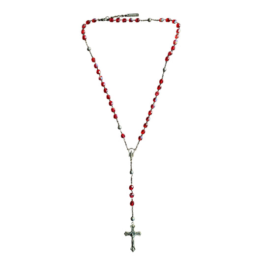 Dolce & Gabbana Red Crystal Rosary Alloy Cross Necklace