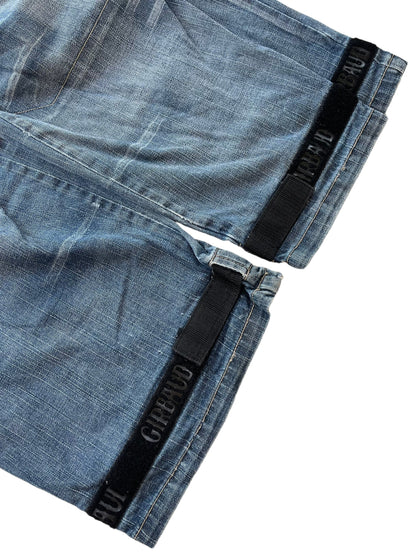 2000s Marithé + François Girbaud Chain Embroidery Cargo Velcro Strap Denim Pants