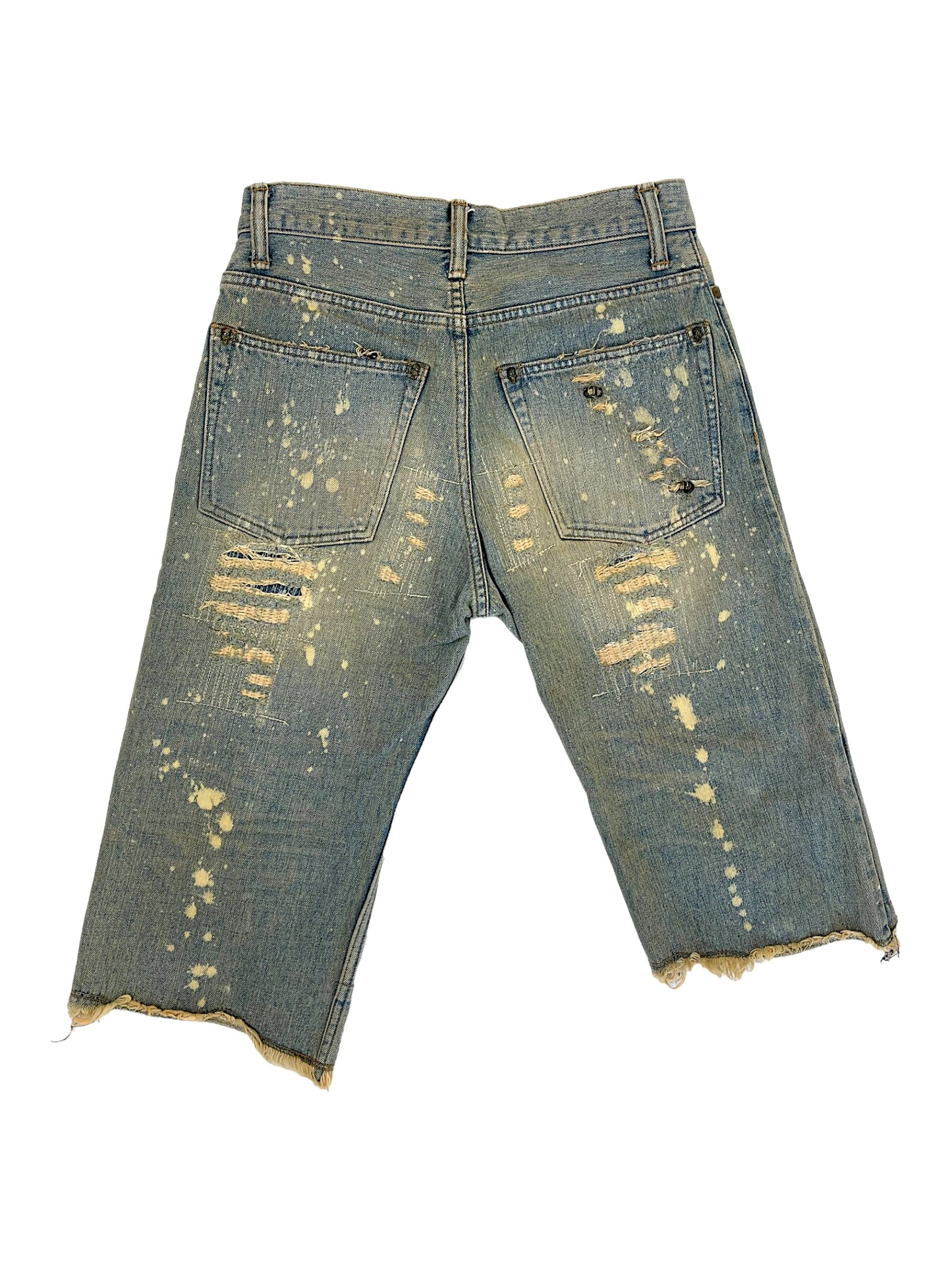 Ifsixwasnine Mud Max Bear 4/3 Asymmetric Pierced Distressed Denim Shorts