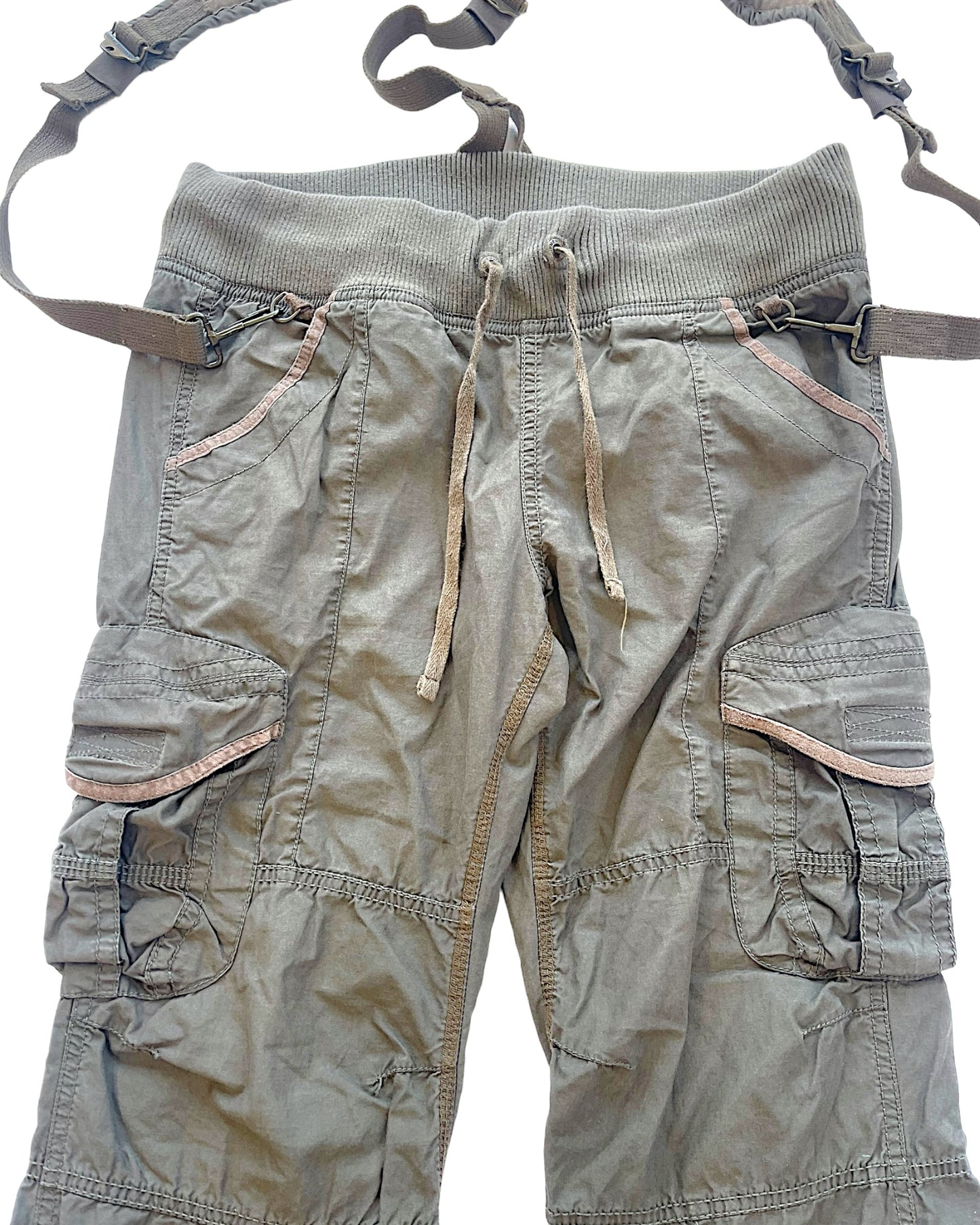 GOA Suspender Mil Equipment Suede Trim Cargo Flare Pants