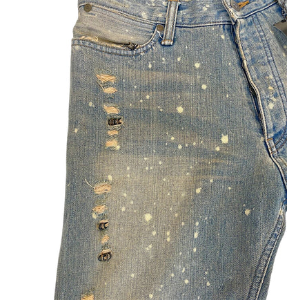 Ifsixwasnine Mud Max Bear 4/3 Asymmetric Pierced Distressed Denim Shorts