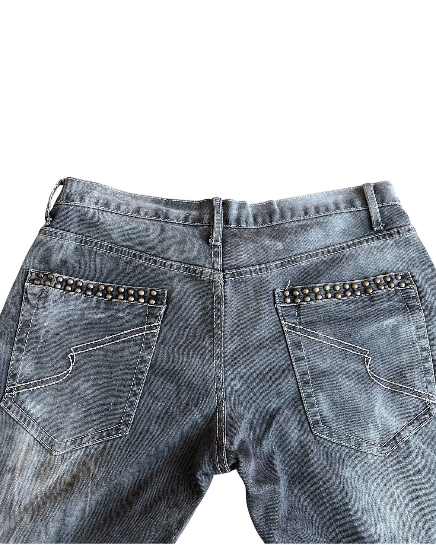 Semantic Design Studded Bleach Streaks Bootcut Denim Jeans