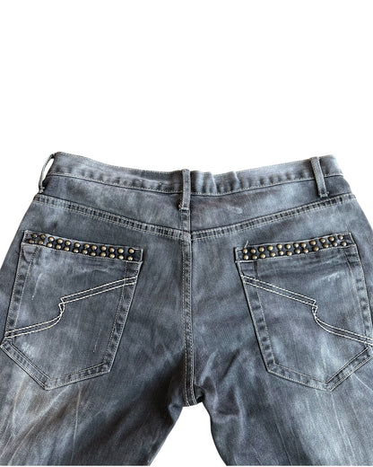 Semantic Design Studded Bleach Streaks Bootcut Denim Jeans