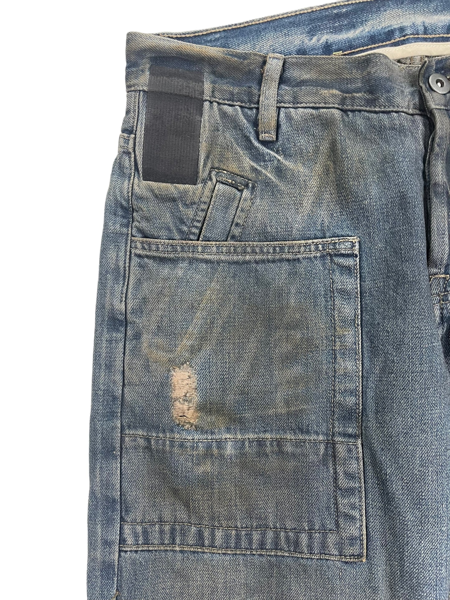 Rick Owens SLAB Waxed Dirt Effect Distressed Denim