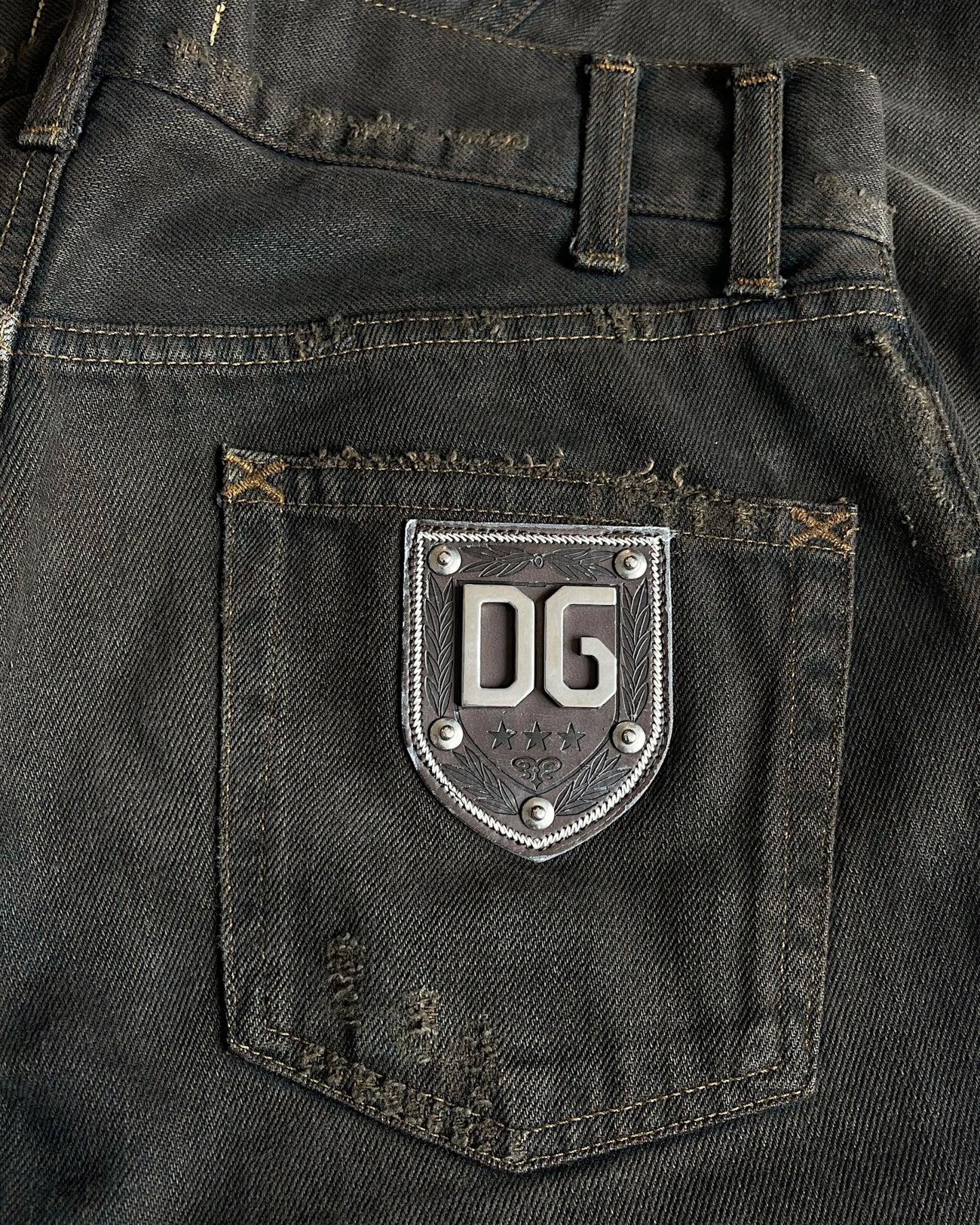 Dolce & Gabbana Mud Wash DG Emblem Distressed Denim Jeans