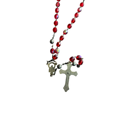 Dolce & Gabbana Red Crystal Rosary Alloy Cross Necklace