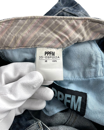 PPFM 00s Double Waist Floral Back Zip Tassel Denim