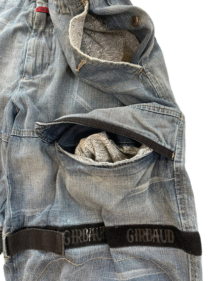 2000s Marithé + François Girbaud Chain Embroidery Cargo Velcro Strap Denim Pants