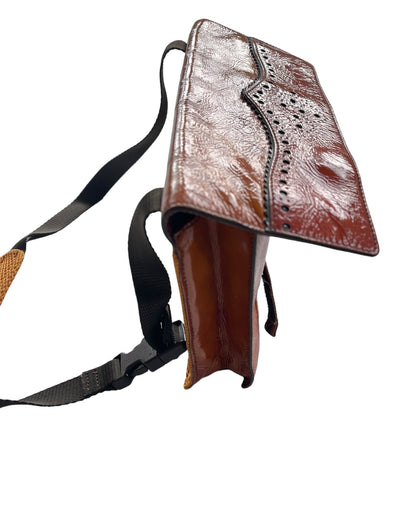 FW1999 Miu Miu Brogue Patent Leather & Mesh Velcro Shoulder Bag