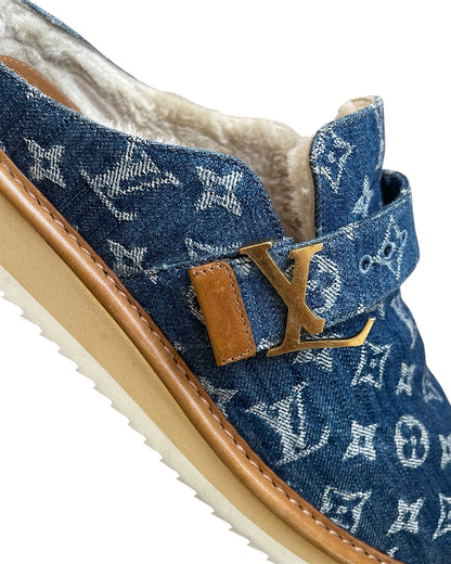 Louis Vuitton x Nigo Cosy Fur Denim Monogram Mule Slippers