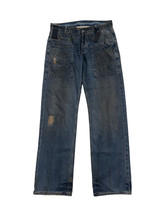 Rick Owens SLAB Waxed Dirt Effect Distressed Denim