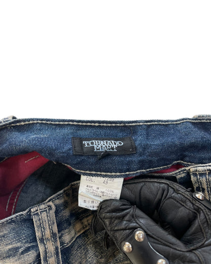 2000s Tornado Mart Tribal Embroidery Twisted Seam Chain Stitch Denim