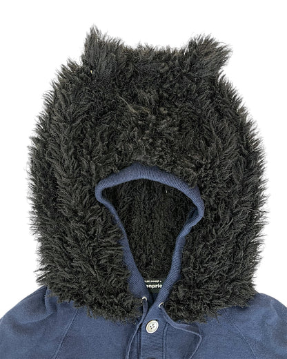Mercibeaucoup Fuzzy Fur Bear Head Ears Hooded Button Sweatshirt