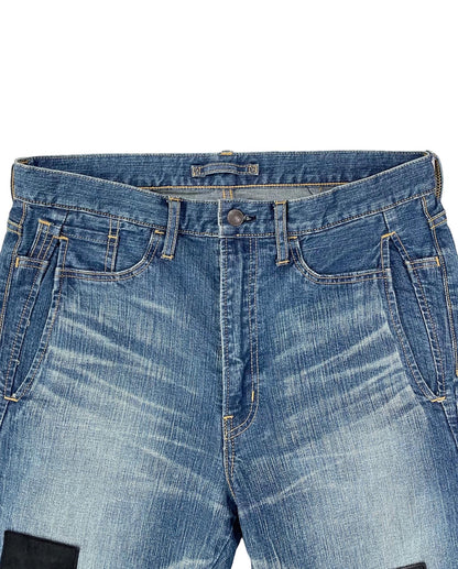 Miharayasuhiro Leather Patchwork Reconstructed Denim