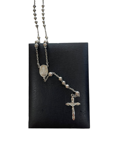 Dolce & Gabbana .925 Sterling Silver Bead Rosary Cross Mary Necklace