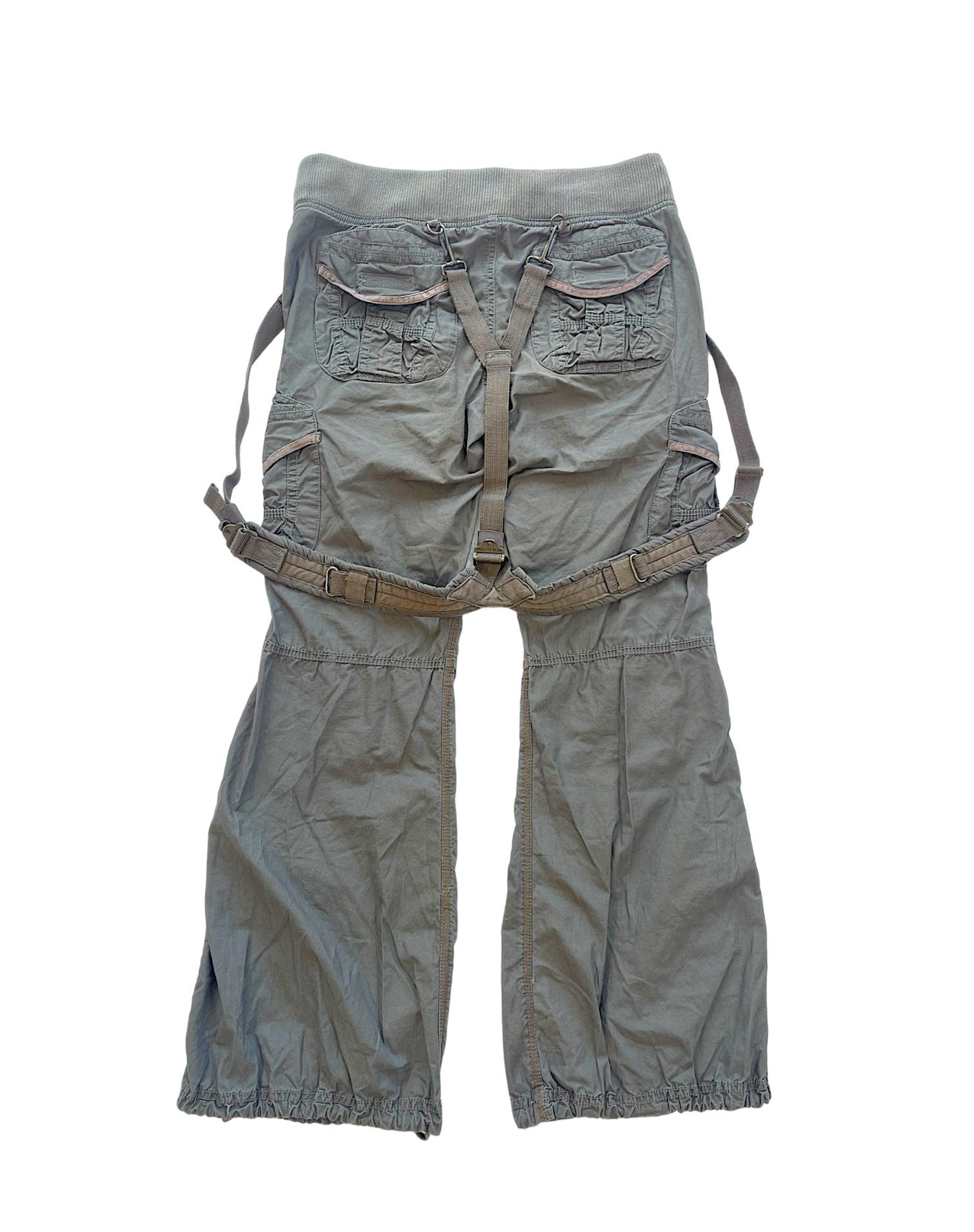 GOA Suspender Mil Equipment Suede Trim Cargo Flare Pants