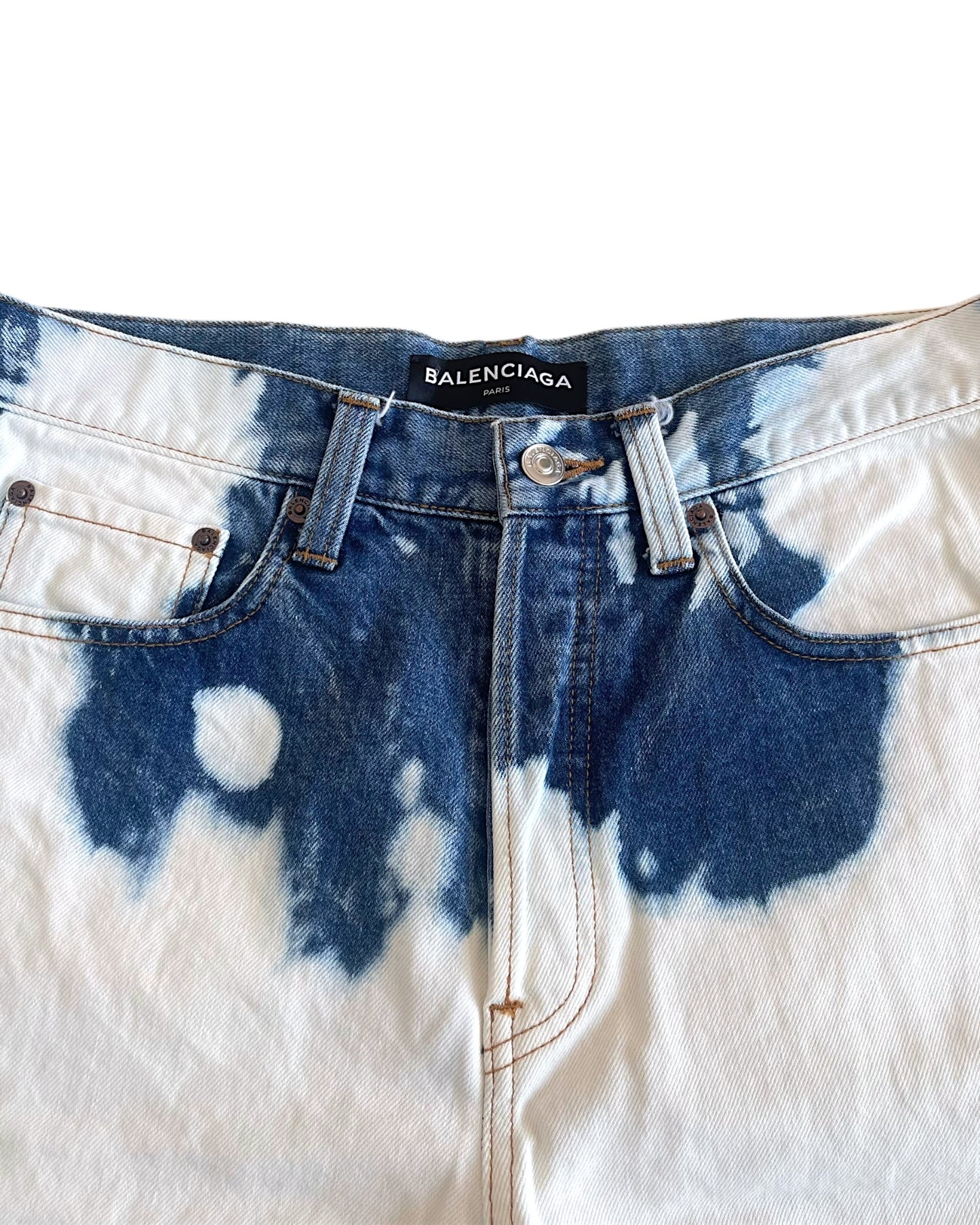 Balenciaga SS17 Frayed Bleach Denim Shorts