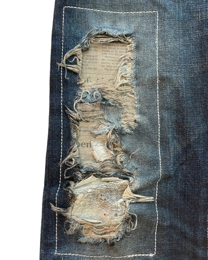 FUGA Distressed Repair Stitch Newspaper Bootcut Denim