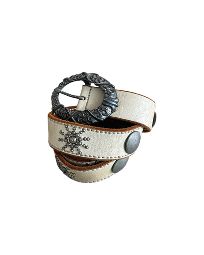 Tornado Mart Concho Studded Coin Engraved Leather Belt