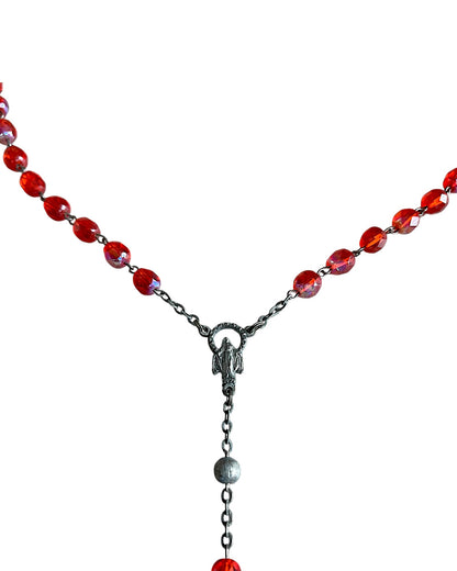 Dolce & Gabbana Cross Rosary Red Crystals Alloy Necklace