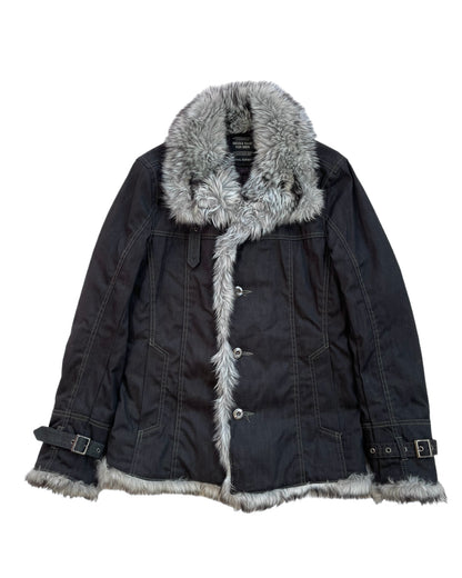 Nicole Club For Men Acrylic Fur Trim Quilted Coat Jacket