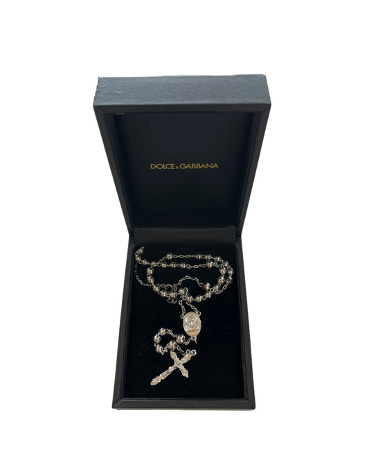 Dolce & Gabbana .925 Sterling Silver Bead Rosary Cross Mary Necklace