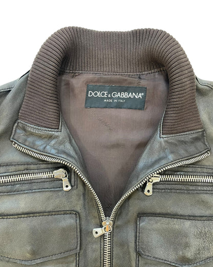 Dolce & Gabbana 2000s Cargo Multi-Pocket 2Way Lamb Leather Vest Jacket