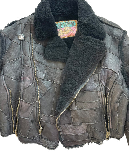 1980s Hysteric Glamour Shearling Lined Cropped Leather Patchwork Jacket