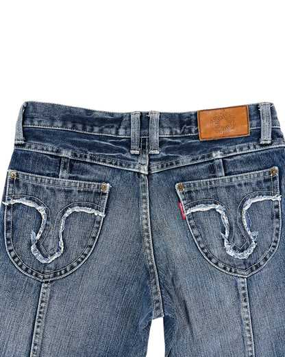 Tornado Mart Shield Panel Bootcut Flare Denim Jeans